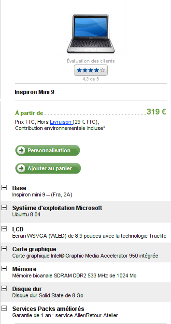 screenshot of dell's website